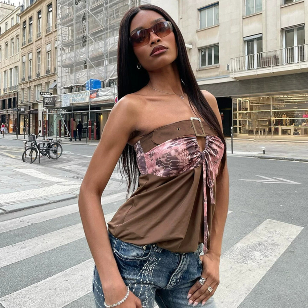 Zara Summer Style Patchwork Strapless Top